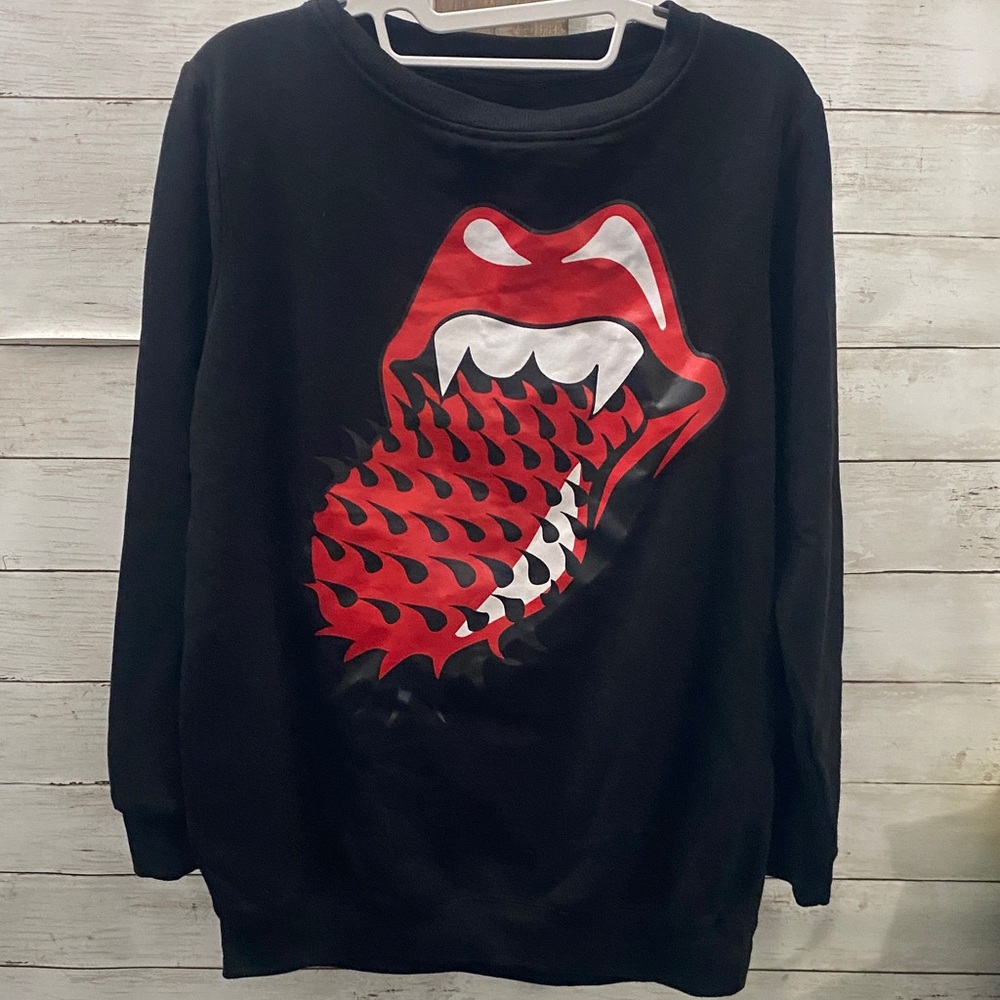 The Rolling Stones Black Graphic Crewneck Sweatshirt with spikes graphic